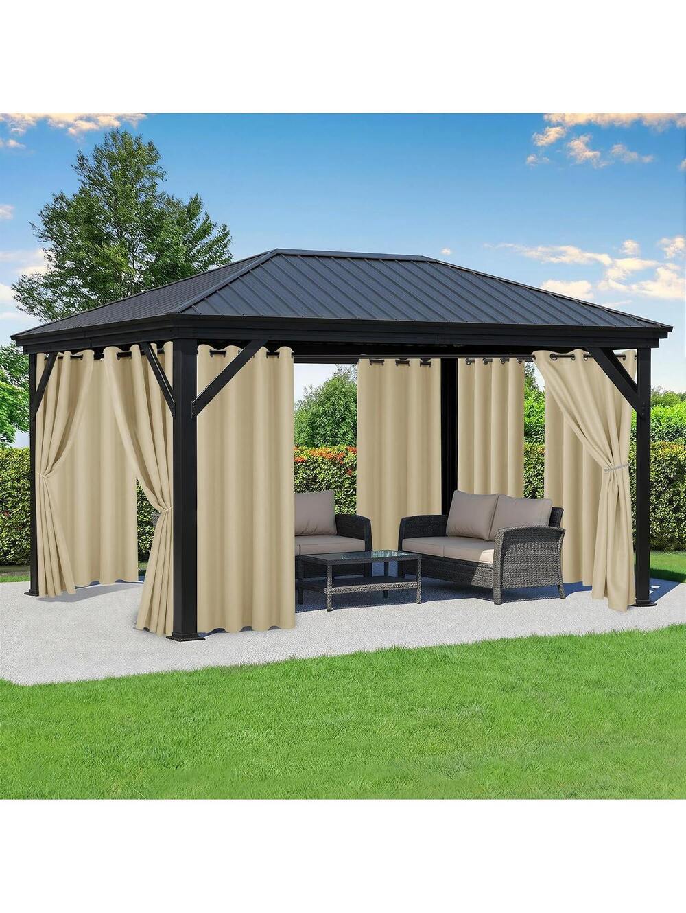 Outdoor Curtains for Patio - Waterproof 8 Panels with UV Protection & Privacy